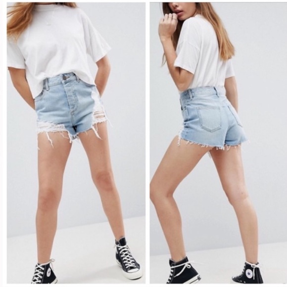 ASOS Jean Shorts High Rise Ripped Denim Shorts Size 4 - Picture 7 of 7
